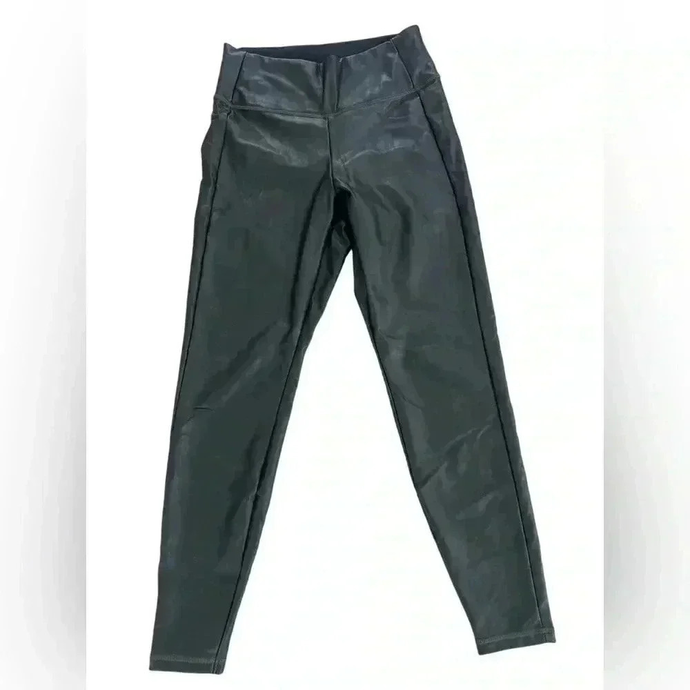 Athleta Women's Black All Over Gleam Tight Pant Size Small Faux Leather Leggings